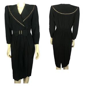 Vintage Jonathan Martin Silk black & gold dress with large round collar size 8